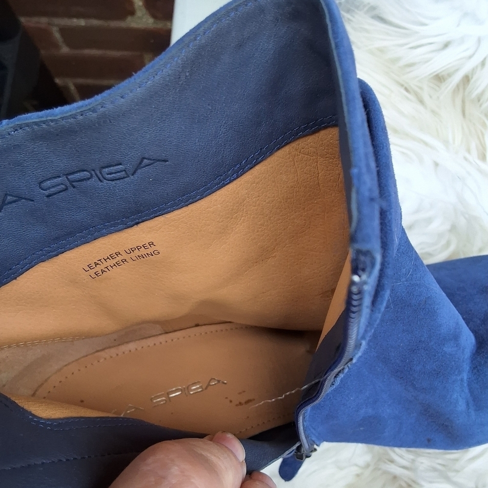 Via Spiga Blue Suede Side BuckleStiletto Ankle boots 10 NEW - Picture 8 of 14